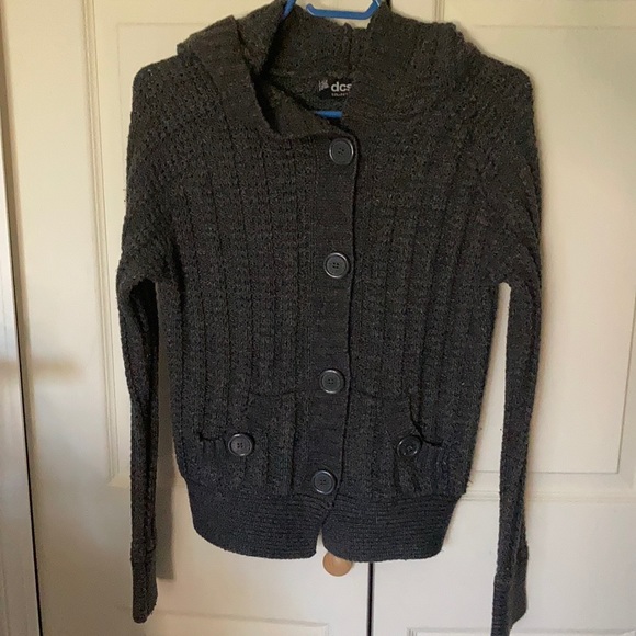 Gray Button Up Knit Hoodie - Picture 5 of 6